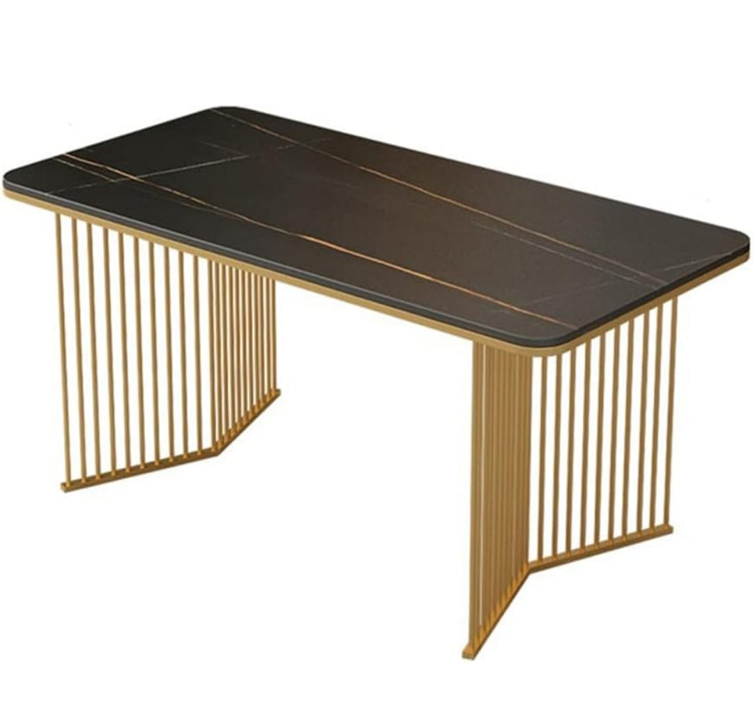 Mesa de lujo base dorada con superficie negra y diseño moderno elegante de ShopinistaMeta