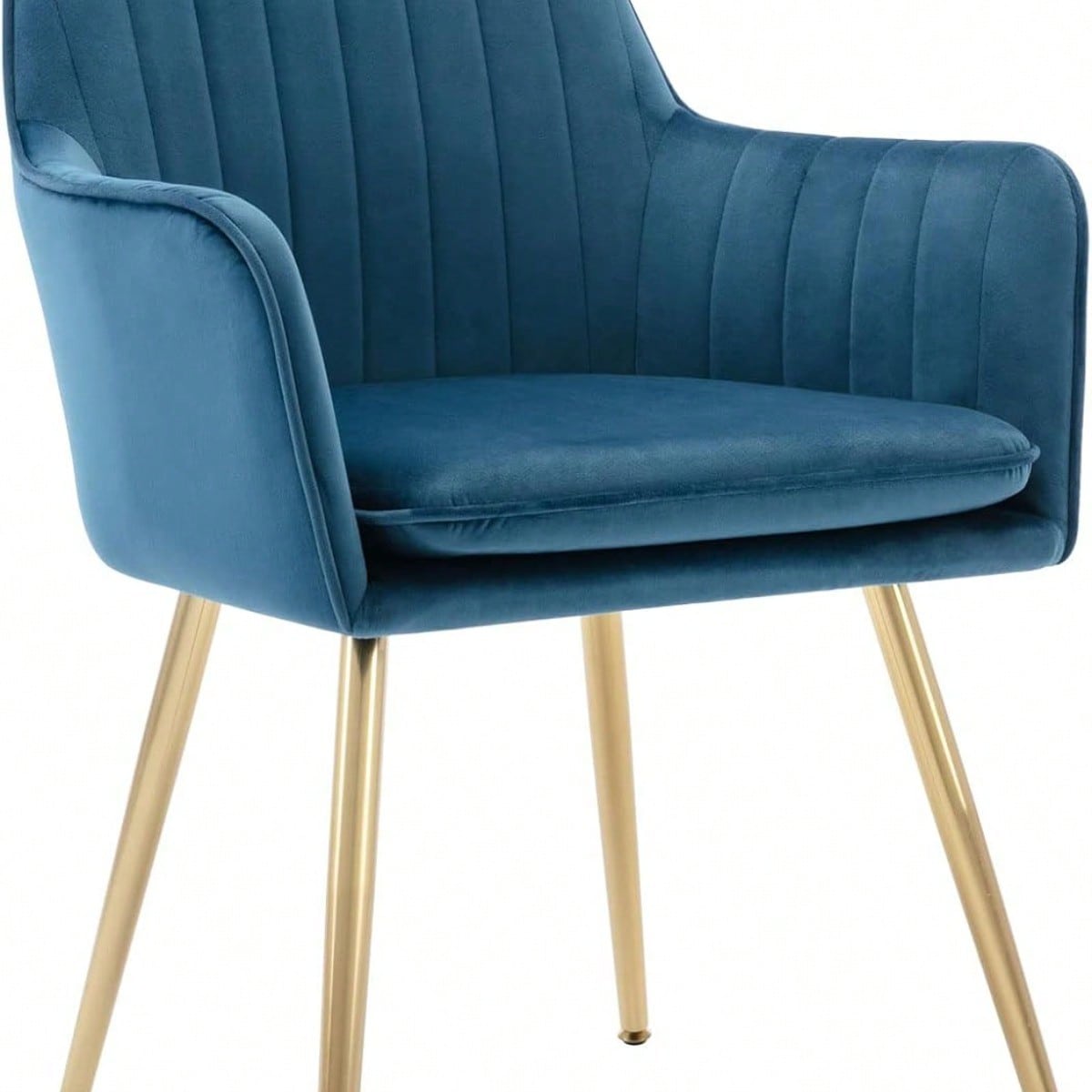 2 Silla de comedor de terciopelo con respaldo medio, sillón moderno patas chapadas en oro, silla tapizada para sala de estar (azul)