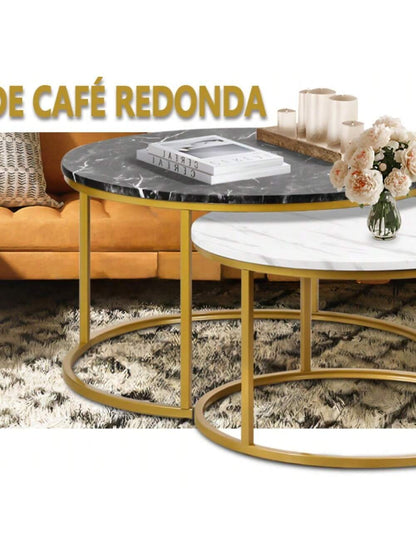 Mesa de Centro Auxiliar Decorativa tipo Mármol, Mesa de Centro Redonda,Mesasde Café Redondas