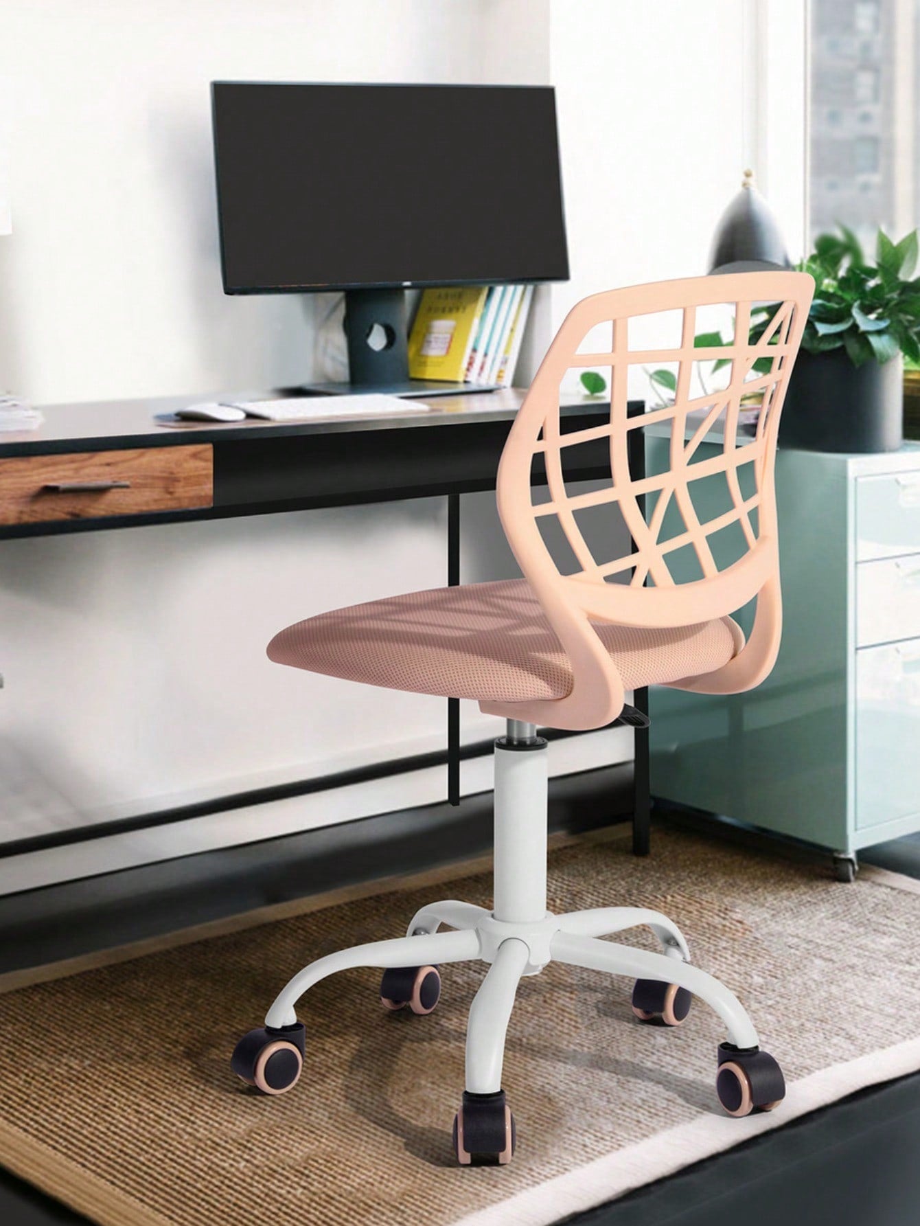 Silla De Oficina De Malla Ergonómica Silla Giratoria Rosa