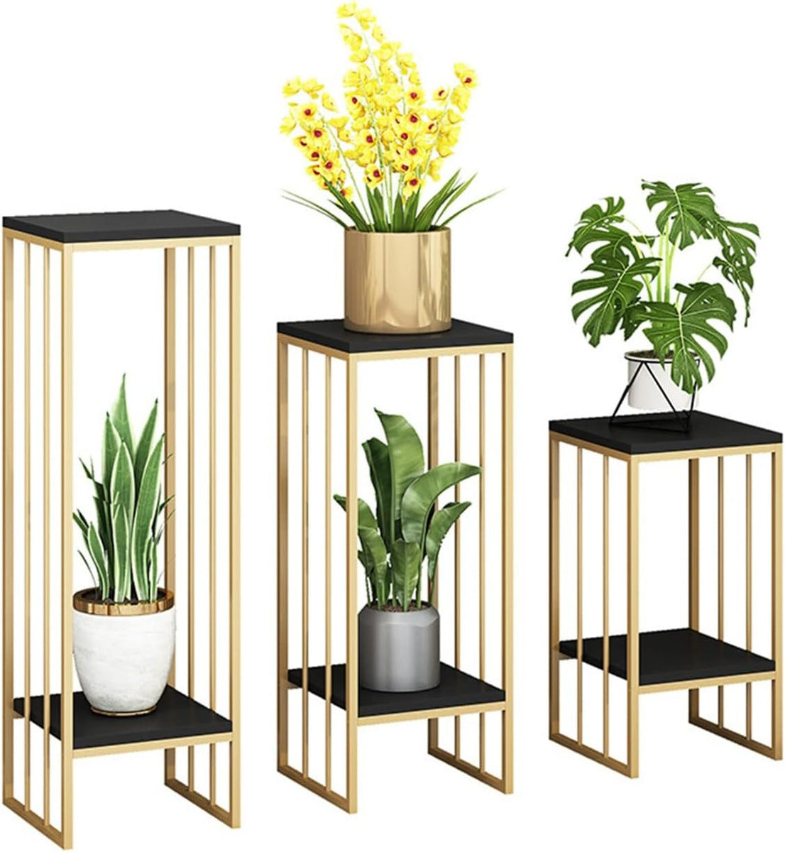 Paquete de 2 soportes de metal para plantas para macetas, para interiores, patio, sala de estar, balcón