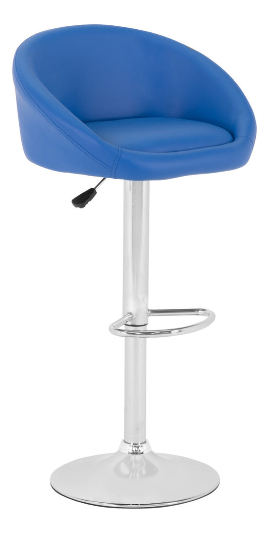 Banco alto giratorio cocina con asiento acolchonado azul y base metálica cromada ajustable