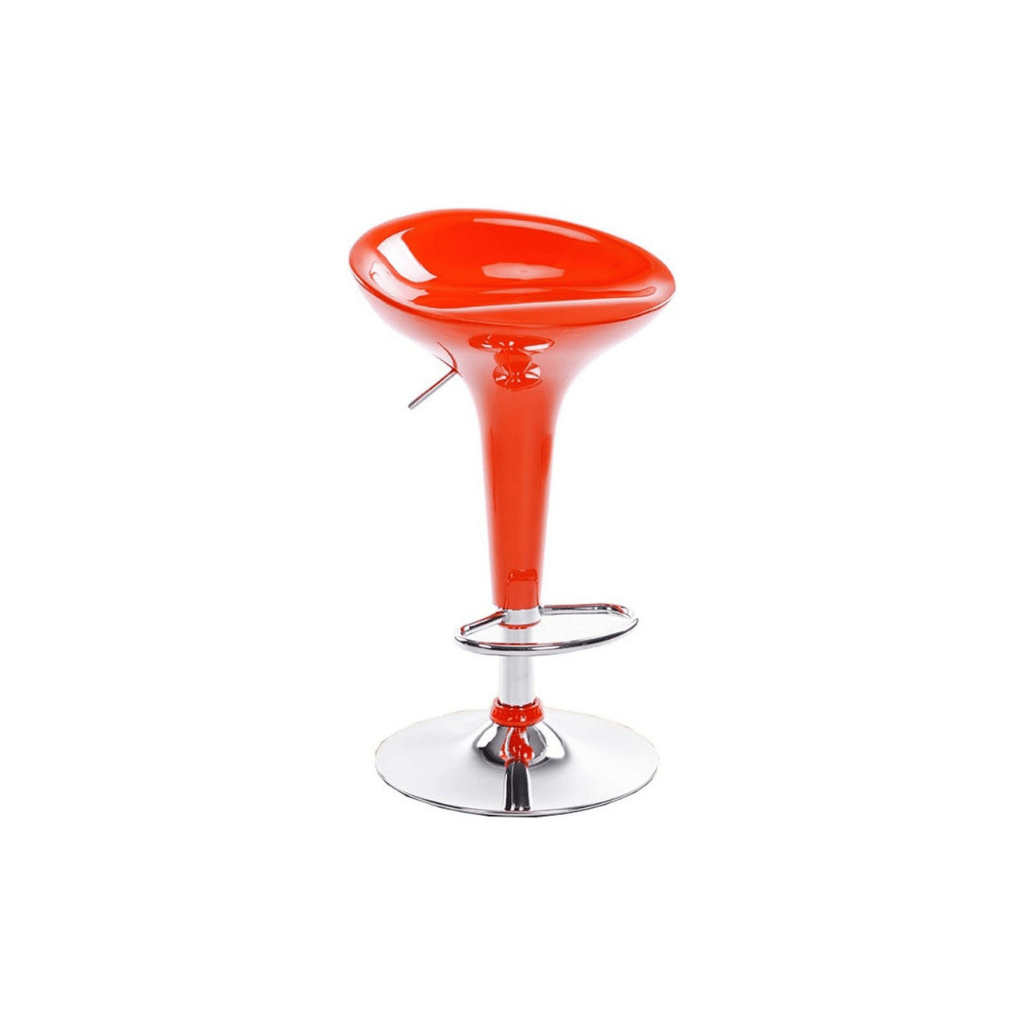 Banco de barra ajustable retro en color rojo brillante con base y reposapiés cromados