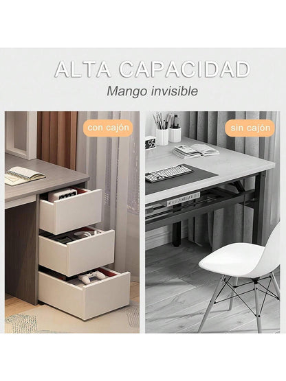 Escritorio minimalista con cajones de alta capacidad y mango invisible en ambiente moderno