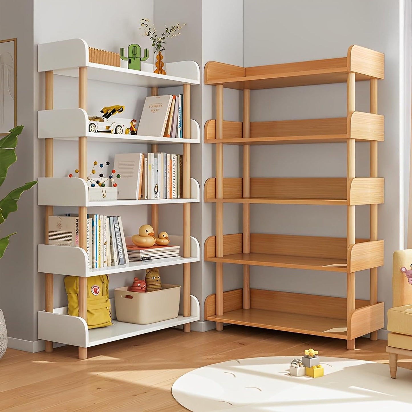 Estantería abierta moderna de madera clara con diseño minimalista ideal para sala o estudio