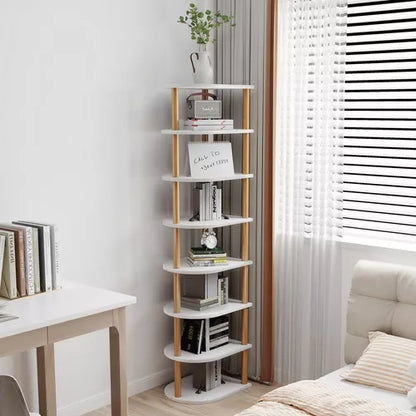 Organizador de calzado sofisticado blanco con estructura de madera en esquina de habitación moderna
