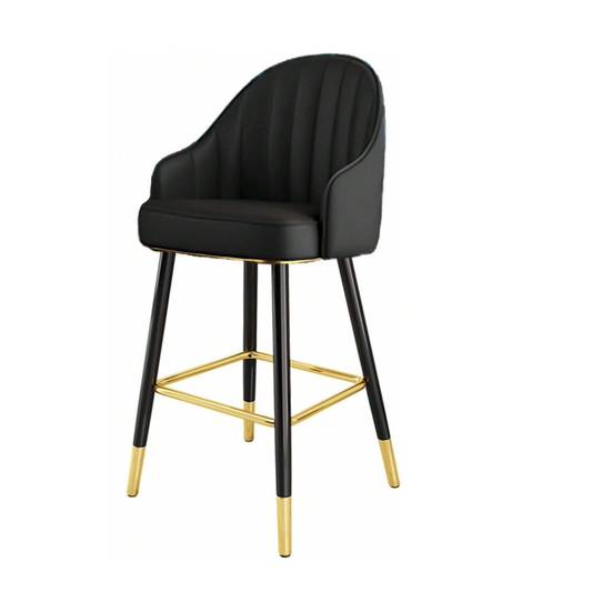 Taburete negro con patas doradas tapizado en cuero para sillas de bar modernas