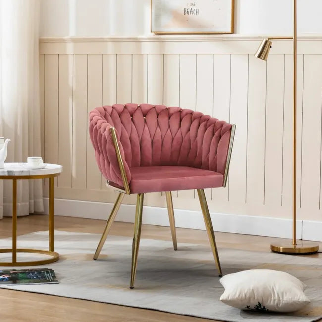 Silla de terciopelo rosa con diseño nórdico y patas doradas, sillas de terciopelo elegantes para decoración moderna
