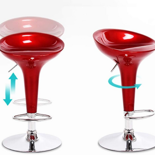 Taburete de bar moderno rojo ajustable con base cromada y asiento giratorio para cocina o barra