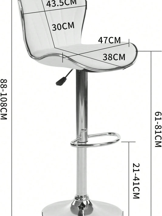 Taburete ajustable estilo vintage con diseño metálico y medidas detalladas en centímetros