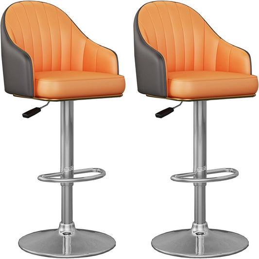 Par de taburetes de bar modernos con asiento naranja y base metálica ajustable
