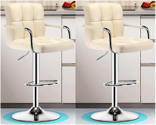 Taburetes de barra giratorios con asiento acolchado blanco y estructura cromada moderna