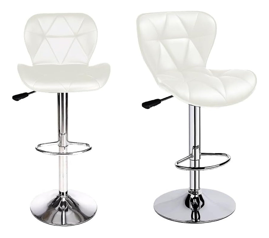 Taburetes modernos con respaldo blancos ajustables con base cromada y diseño minimalista de ShopinistaMeta